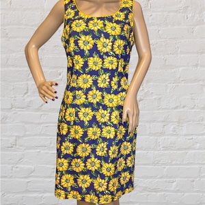 Vintage Leslie Lucks Flower Floral Print Sleeveless Dress Sundress Size 6 EUC